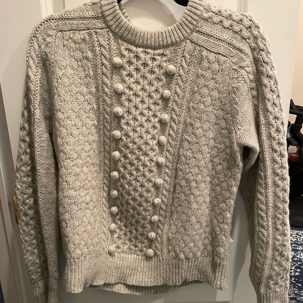 J.CREW Gray cable-knit Pom-Pom sweater